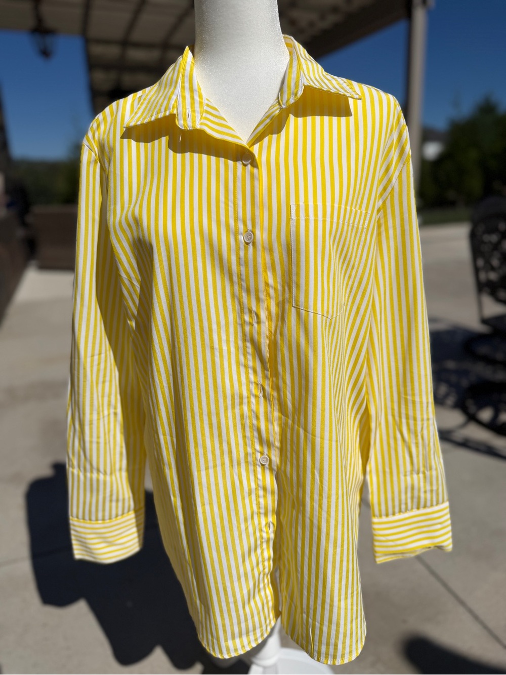 Women's Yellow & White Striped Casual Button-Down Shirt